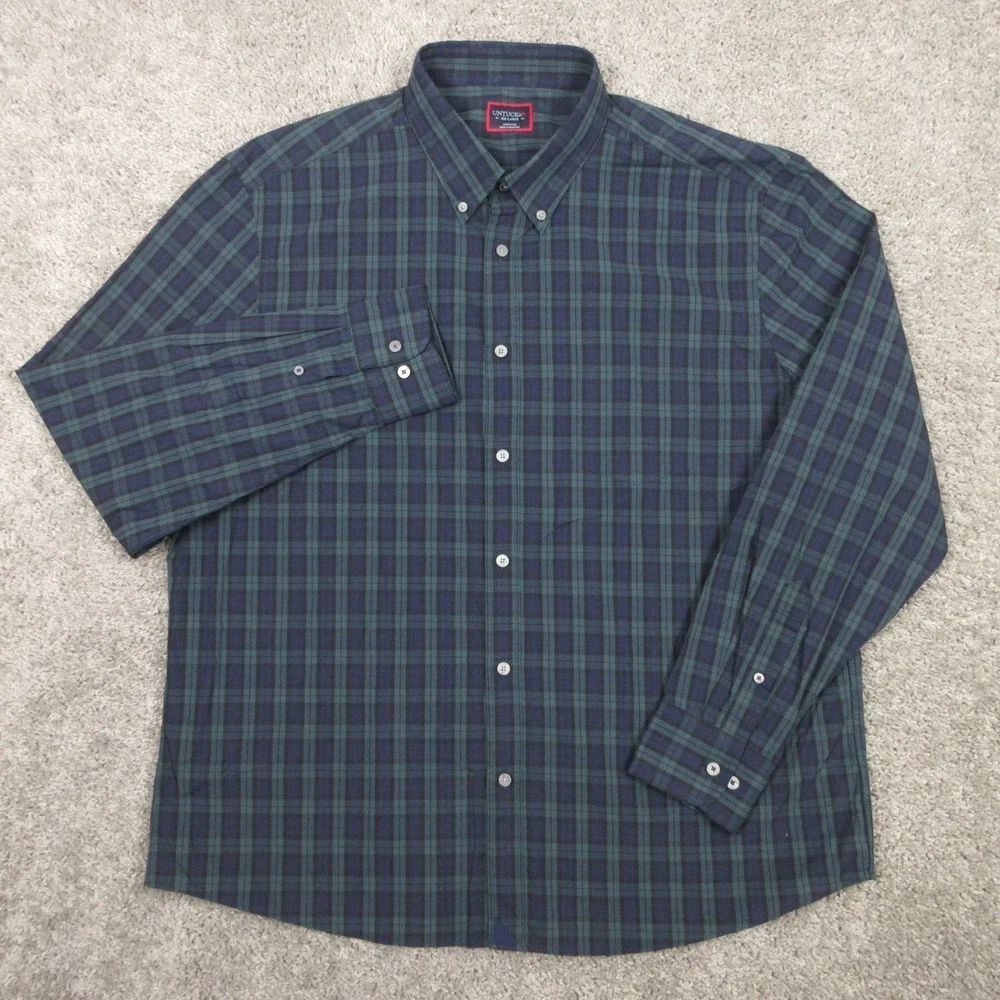 Untuckit Shirt‎ Mens 2XL Blue Green Plaid Sylvaner Red Cotton Button Up EUC